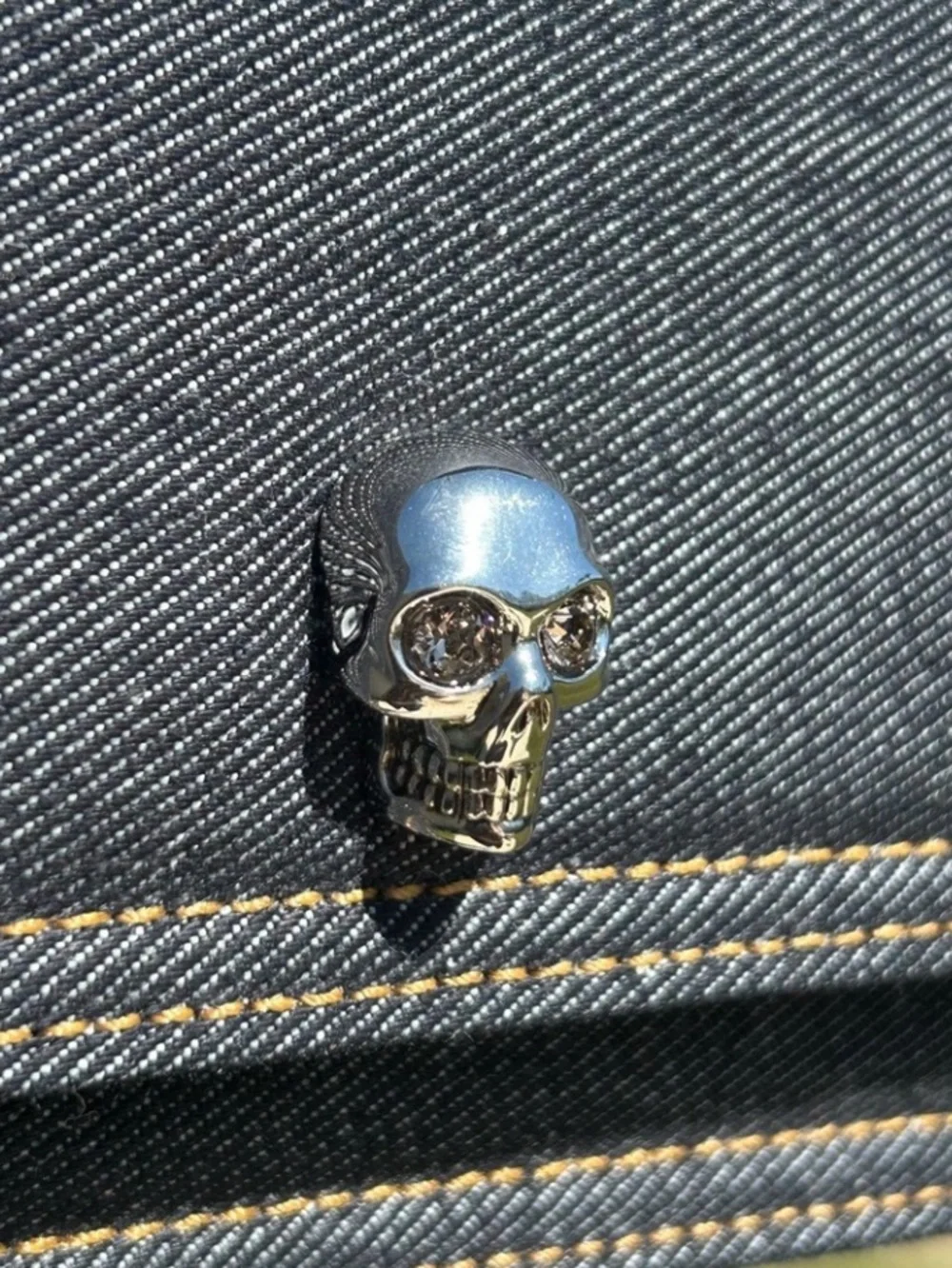 New pre-authenticated Alexander McQueen skull denim bag with dust bag